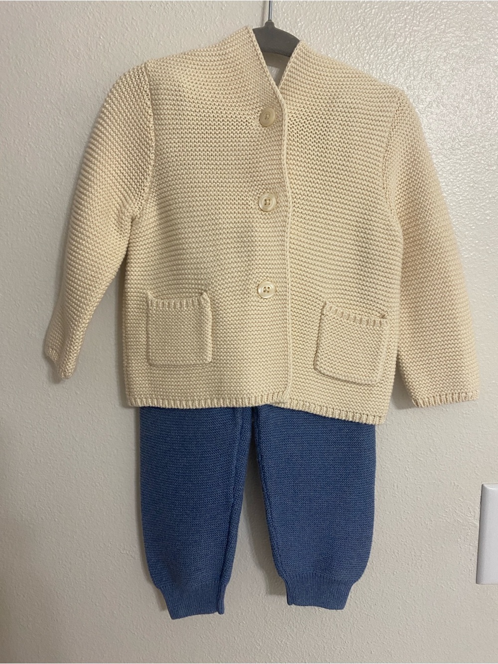 GAP Baby Cream Knit Cardigan with Light Blue Pants